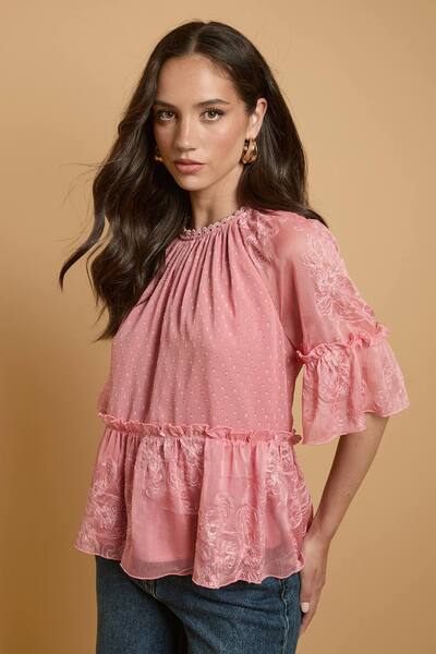  Oasis Chiffon Peplum Blouse, Rose 