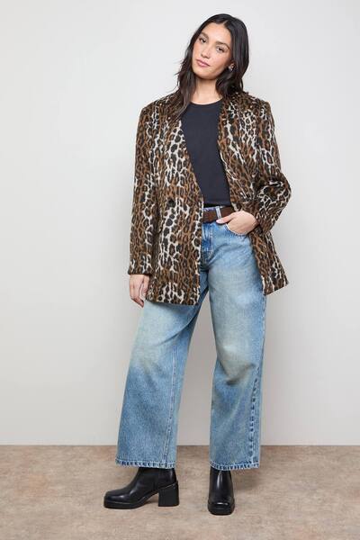  Oasis Collarless Blazer Coat, Animal 