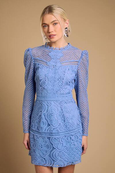  Oasis Contrast Lace Mini Dress, Cornflower Blue 