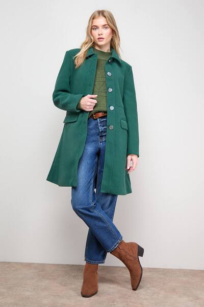  Oasis Faux Wool Button Through Dolly Coat, Green 
