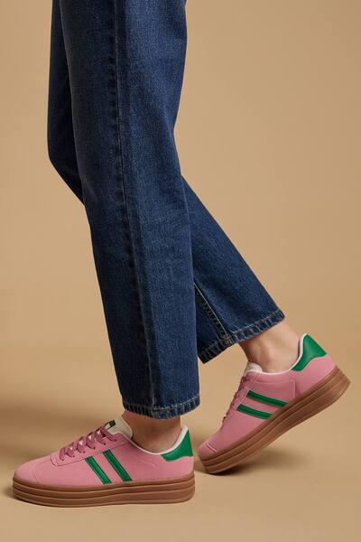  Oasis Issie Faux Suede Lace Up Platform Trainers, Pink 