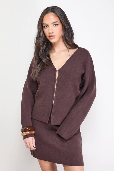  Oasis Knitted Mini Skirt, Chocolate 