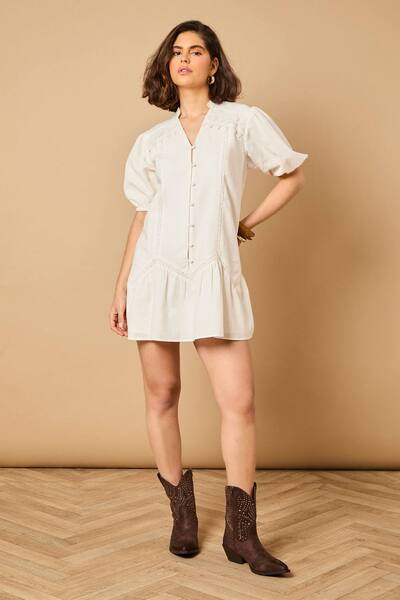  Oasis Lace Trim Mini Dress, Ivory 