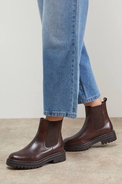  Oasis Lola Real Leather Chunky Chelsea Boots, Brown 