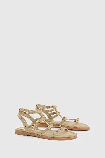  Oasis Luca Faux Suede Studded Gladiator Flat Sandals, Green 