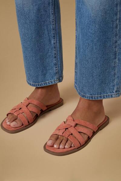  Oasis Michelle Faux Suede Caged Slip-on Flat Sandals, Orange 