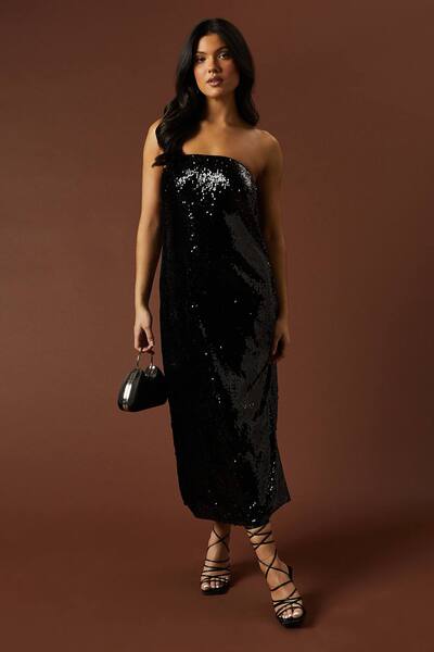  Oasis Occasion Clear Sequin Bandeau Maxi Dress, Black 