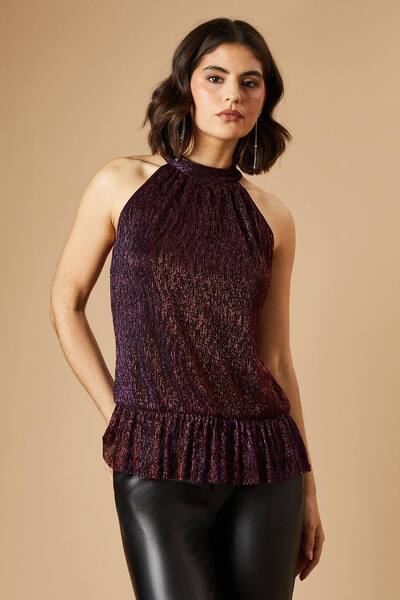  Oasis Occasion Plisse Halterneck Top, Pink 