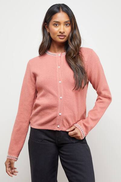 Oasis Pearl Detail Cardigan Sweater, Desert Rose 