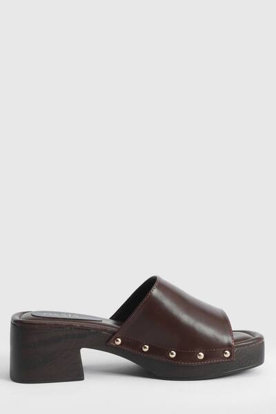  Oasis Peggy Faux Leather Clog Mules, Brown 
