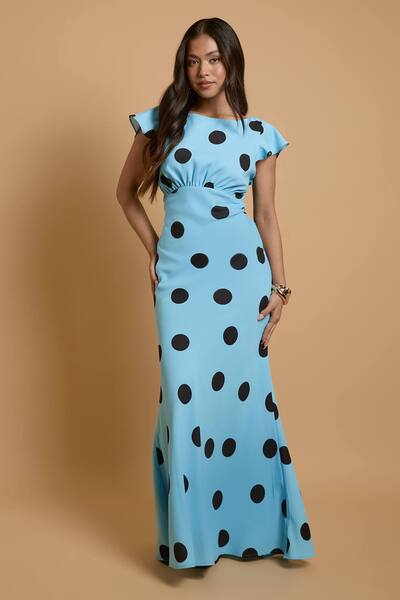  Oasis Petite Polkadot Crepe Maxi Dress, Pale Blue 