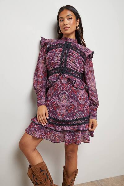  Oasis Petite Ruched Bodice Trim Detail Mini Dress 
