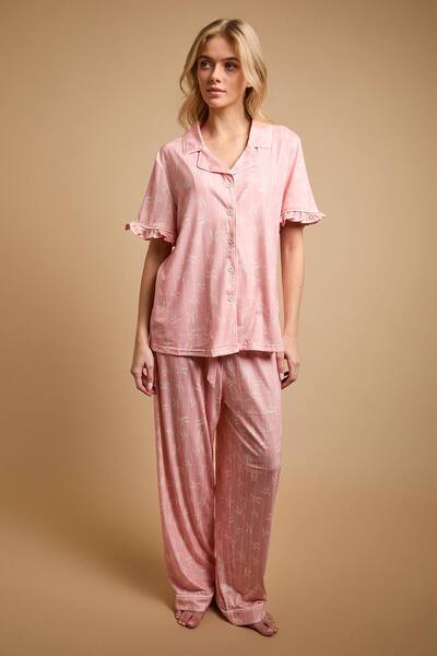  Oasis Pink Bows Short Sleeve Jersey Pyjama Set 