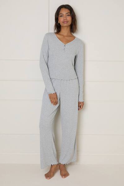  Oasis Pointelle Jersey Pyjama Set, Grey 
