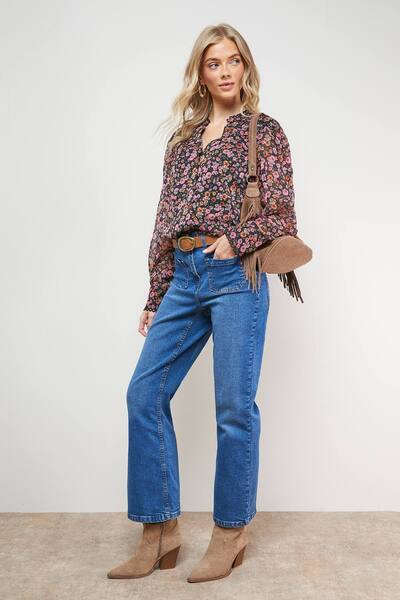  Oasis Printed Chiffon Button Through Blouse, Floral 