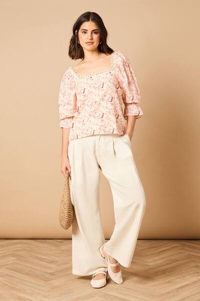  Oasis Printed Square Neck Puff Sleeve Top 