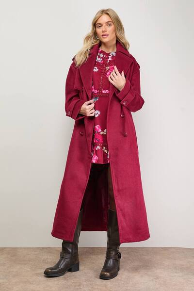  Oasis Relaxed Wool Trench, Berry 