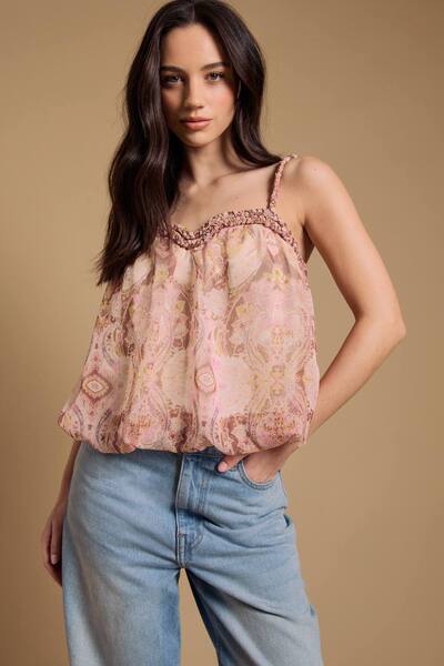 Oasis Rope Neck Bubble Hem Cami Blouse 