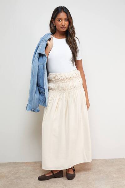  Oasis Shirred Waist Midi Skirt, Ivory 