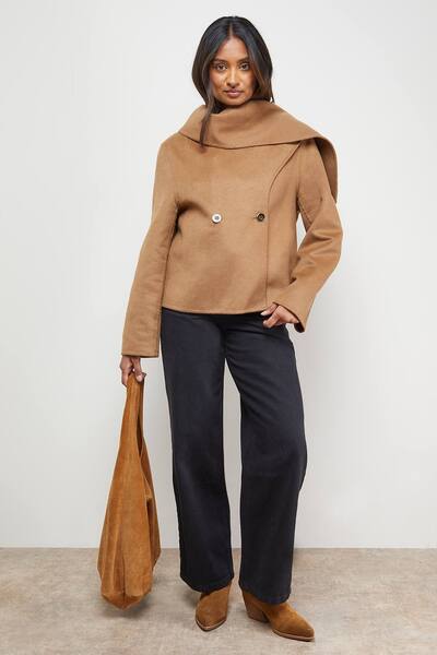  Oasis Stitched Scarf Longline Jacket Coat, Chocolate 