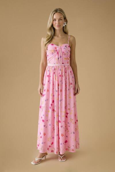  Oasis Wildflower Mesh Bandeau Maxi Dress, Pink 
