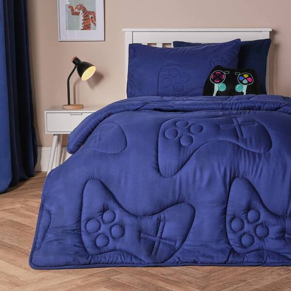  Ohs Gaming Duvet Coverless Quilted 75 Tog Pillowcase Set Embossed, Navy 