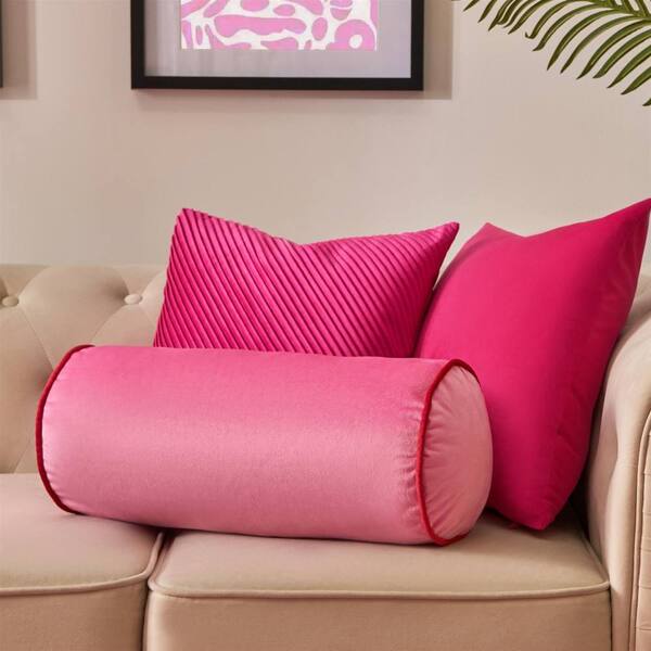  Ohs Matte Velvet Round Bolster Cushion Neck Roll Pillow, Pink/red 