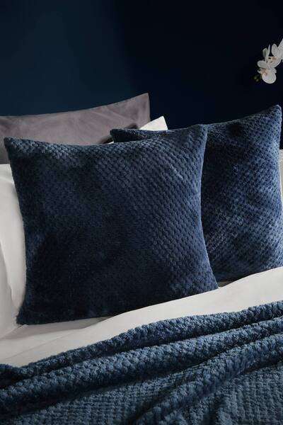  Ohs 2 Pack Of Waffle Fleece Square Cushion Covers, Navy 
