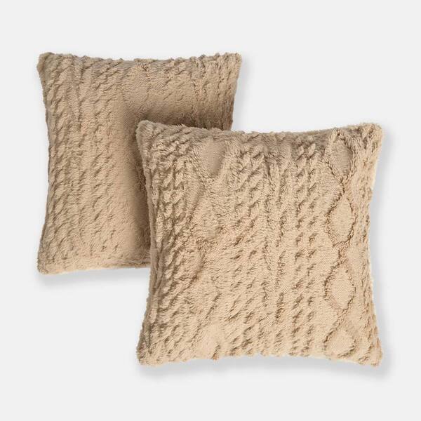  Ohs 2 Pack Soft Cosy Cable Knit Design Decorative Square Cushion Covers, Natural 