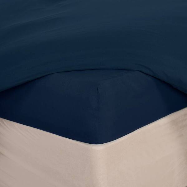  Ohs Plain Bed Sheet Microfibre Deep Fitted Soft, Dark Navy 