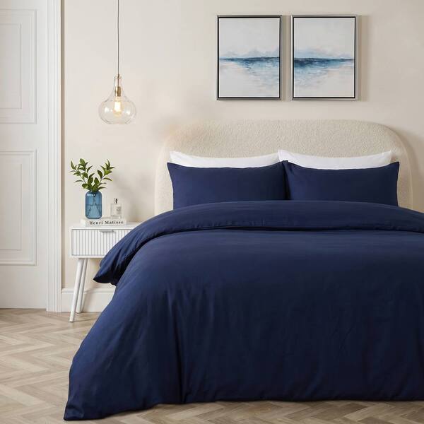  Ohs Plain Dyed Duvet Cover With Pillowcase Bedding Set, Navy 