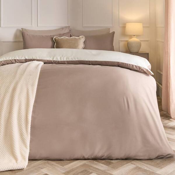  Ohs Plain Reversible Duvet Cover With Pillowcase Set, Light Brown 