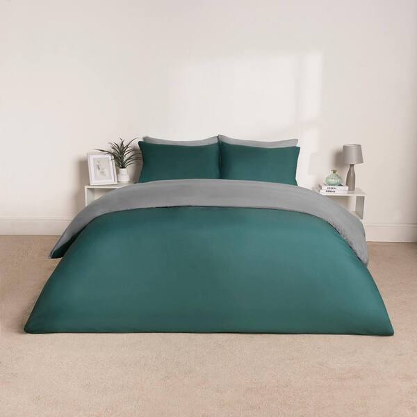  Ohs Plain Reversible Duvet Cover With Pillowcase Set, Teal 