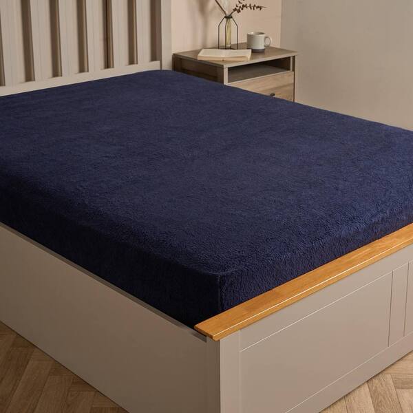  Ohs Teddy Fleece Thermal Fitted Bed Sheet, Dark Navy 