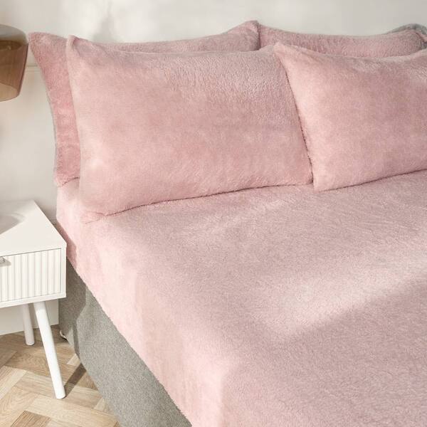  Ohs Teddy Fleece Thermal Fitted Bed Sheet, Light Pink 