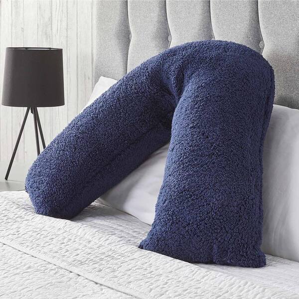  Ohs Teddy Fleece V Shaped Pillow Support Pregnancy Orthopaedic Cushion, Navy 