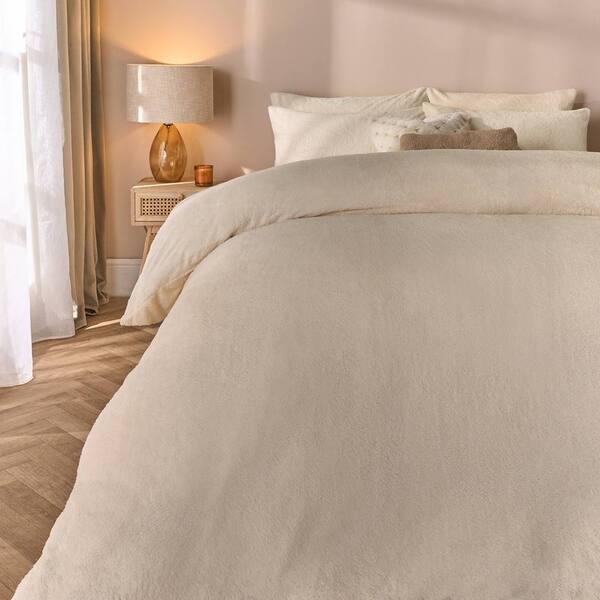  Ohs Thermal Soft Teddy Fleece Duvet Cover Bedding Set, Cream 