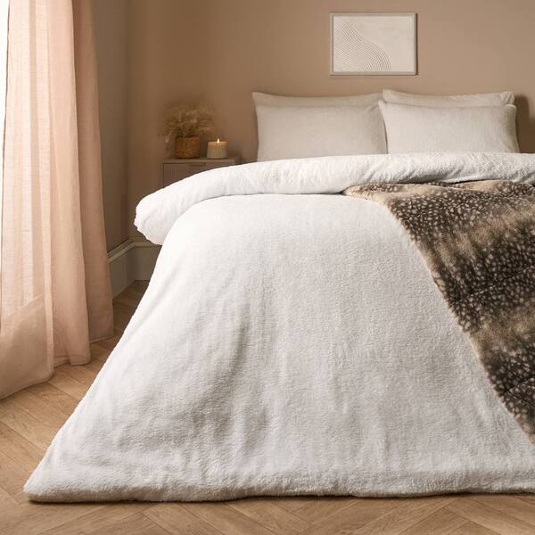  Ohs Thermal Soft Teddy Fleece Duvet Cover Bedding Set, White 