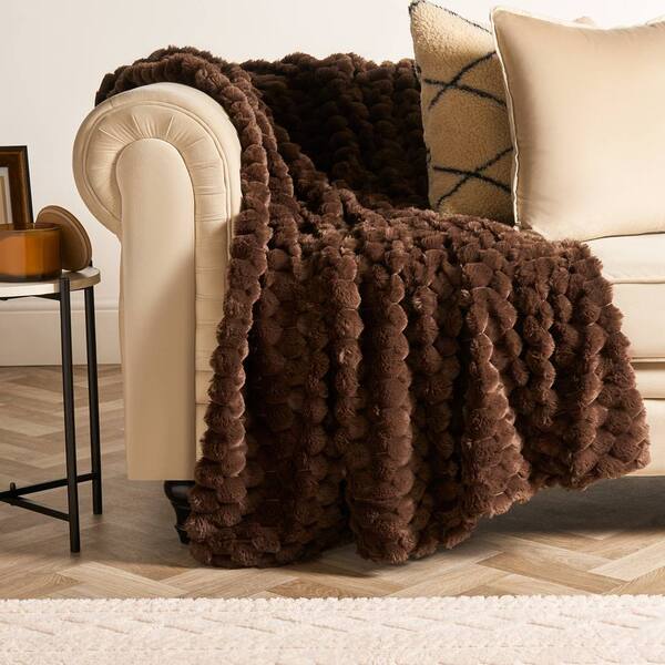  Ohs Waffle Throw Over Bed Blanket Faux Fur Soft Warm Fleece - 125 X 150cm, Chocolate 