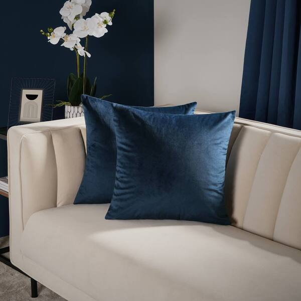  Ohs 2 X Matte Velvet Cushion Covers Soft Plain Zip, Navy 