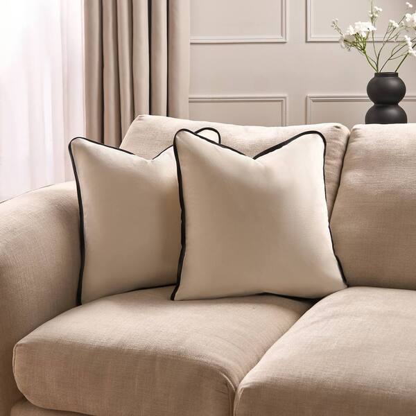  Ohs 4 X Piped Edge Matte Velvet Cushion Covers Home Decor Set, Cream 