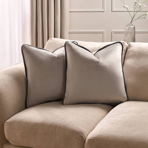  Ohs 4 X Piped Edge Matte Velvet Cushion Covers Home Decor Set, Light Grey 