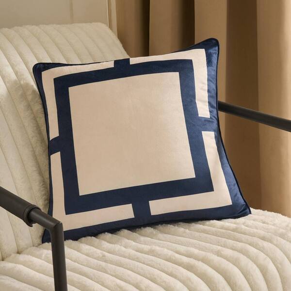  Ohs 2 X Square Print Matte Velvet Decorative Cushion Covers, Navy 