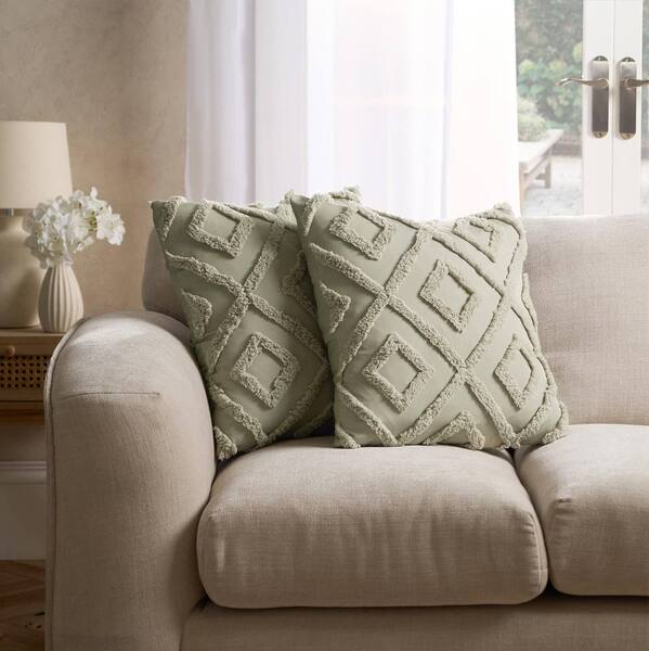  Ohs 2 X Tufted Geo Cushion Cover Luxury Modern, Green 