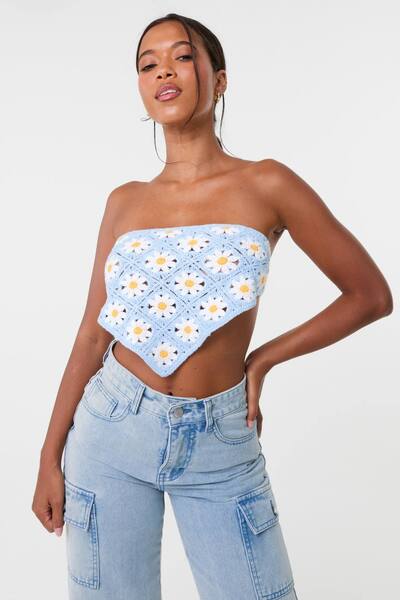  Pink Vanilla Blue Daisy Crochet Hanky Top 