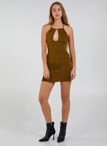  Pink Vanilla Brown Halter Neck Slinky Mini Dress, Olive 
