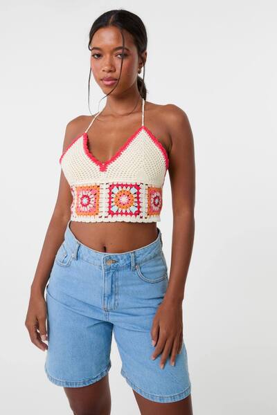  Pink Vanilla Crochet Patchwork Bralette 