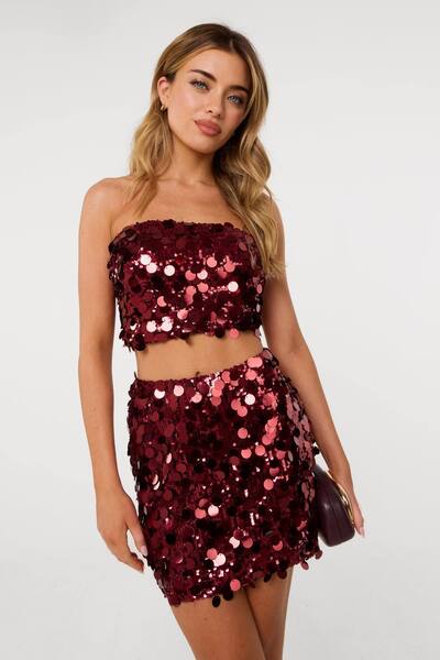  Pink Vanilla Dark Red Disc Sequin Cami Top 