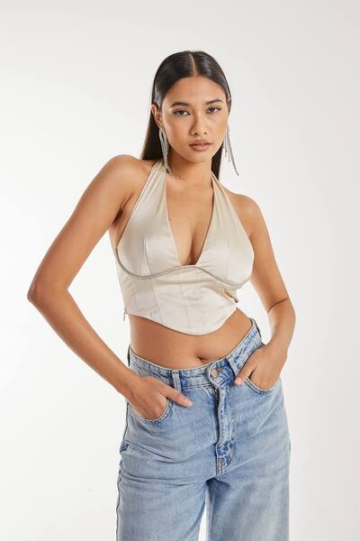  Pink Vanilla Diamante Halter Neck Top, Gold 