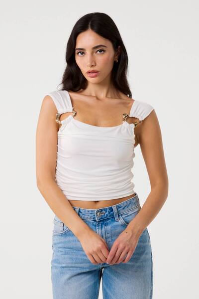  Pink Vanilla Ivory Gold Buckle Front Crop Top 
